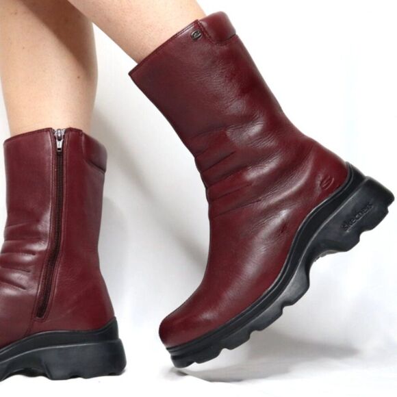 SKECHERS Y2K Style Platform Boots (Size 9) Burgundy, Side Zip Thick Sole 2933 - Picture 2 of 11